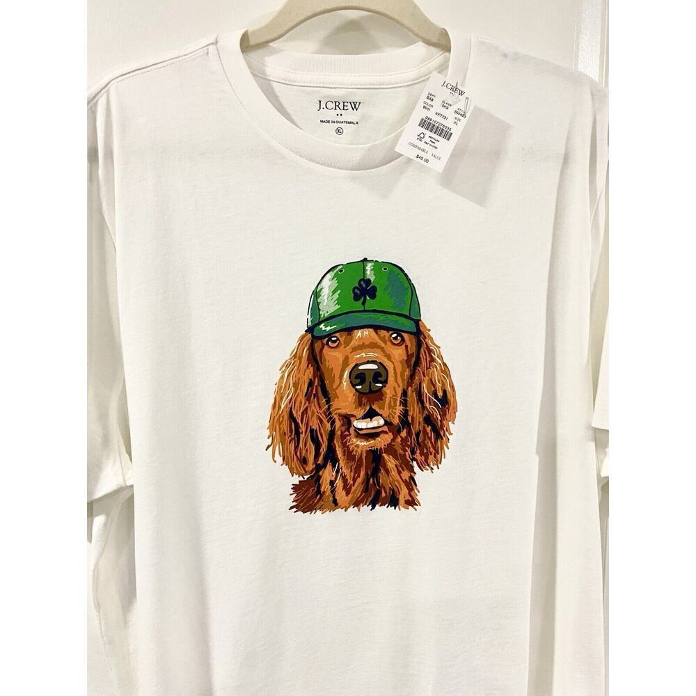 J.Crew Men’s XL Graphic Tee Dog in Shamrock Hat St. Patrick’s Irish NWT - Picture 5 of 11